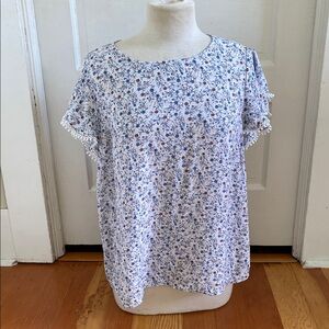Angels Forever Young Blue Floral Print Ruffled‎ Sleeve Women's Top 1X